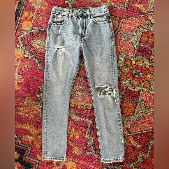 Levi’s | Women's Light Blue Distressed Premium Skinny 501 Buttonfly Jeans, sz 25 - Picture 12 of 14